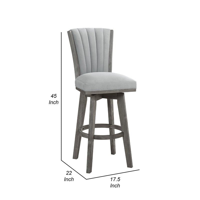 Core Set of 2 Swivel Barstool Chairs- Gray Wood- Channeled Velvet