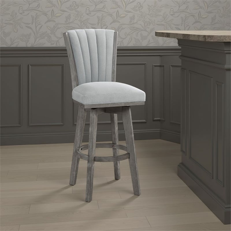 Core Set of 2 Swivel Barstool Chairs- Gray Wood- Channeled Velvet