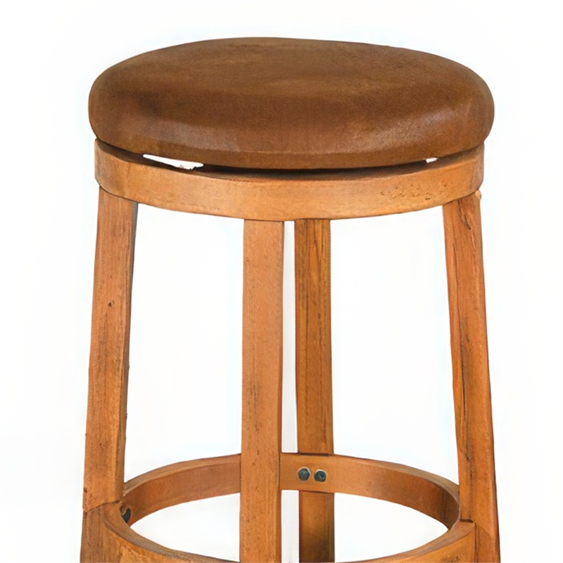 Marv Swivel Barstool Set of 2- Brown Faux Leather- Mahogany Wood