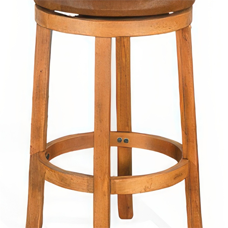 Marv Swivel Barstool Set of 2- Brown Faux Leather- Mahogany Wood