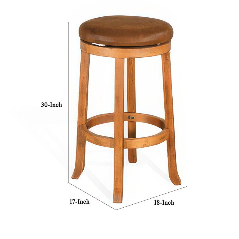 Marv Swivel Barstool Set of 2- Brown Faux Leather- Mahogany Wood