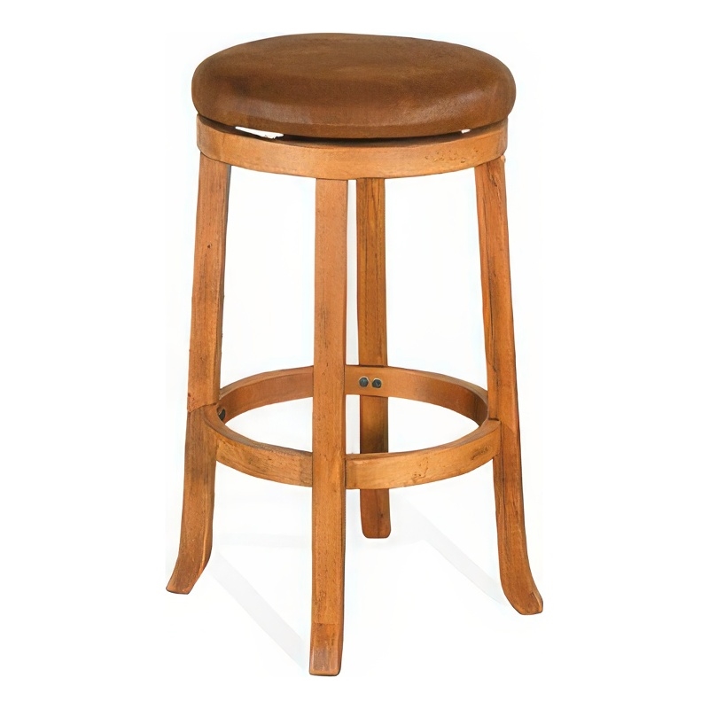 Marv Swivel Barstool Set of 2- Brown Faux Leather- Mahogany Wood