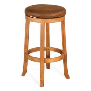 Marv Swivel Barstool Set of 2- Brown Faux Leather- Mahogany Wood