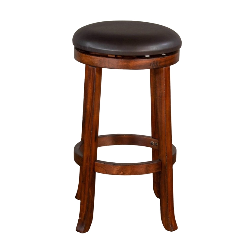 Reggie Swivel Counter Stool Set of 2- Black Faux Leather- Brown Wood