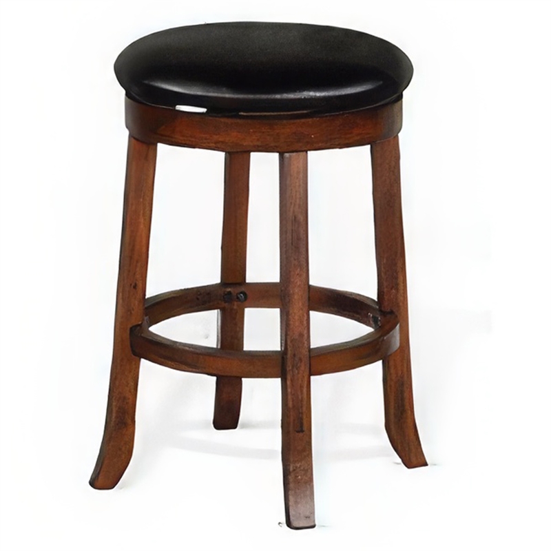 Reggie Swivel Counter Stool Set of 2- Black Faux Leather- Brown Wood