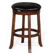 Reggie Swivel Counter Stool Set of 2- Black Faux Leather- Brown Wood