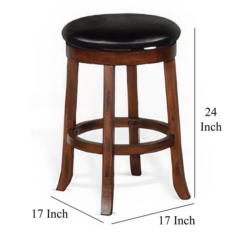 Reggie Swivel Counter Stool Set of 2- Black Faux Leather- Brown Wood