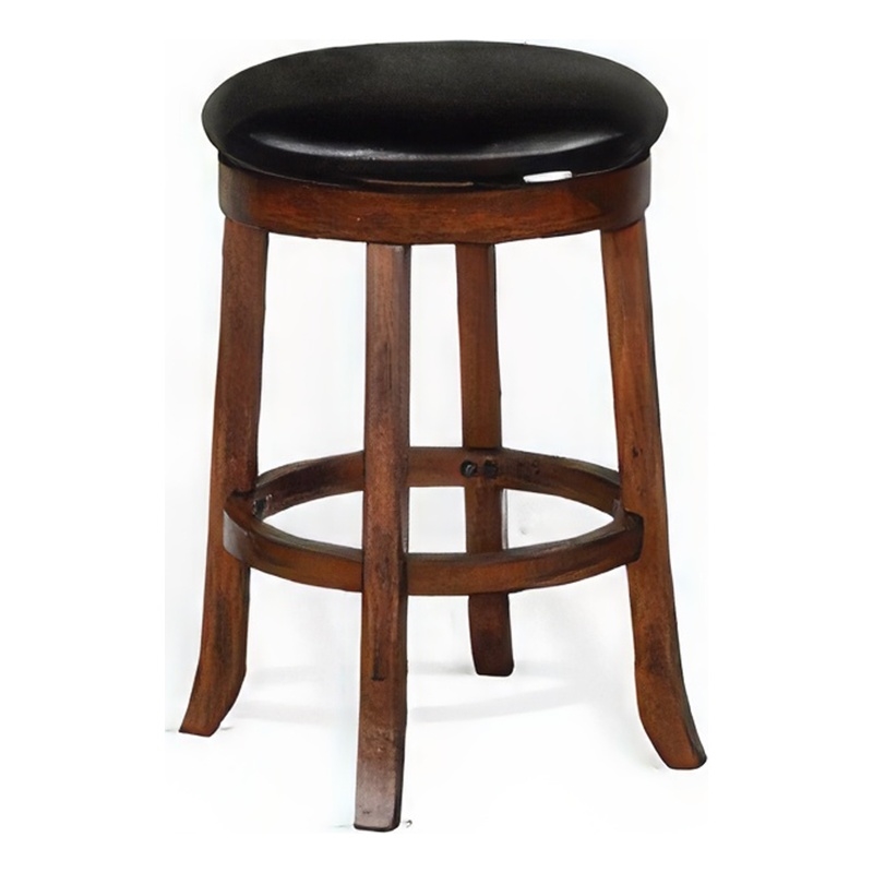 Reggie Swivel Counter Stool Set of 2- Black Faux Leather- Brown Wood