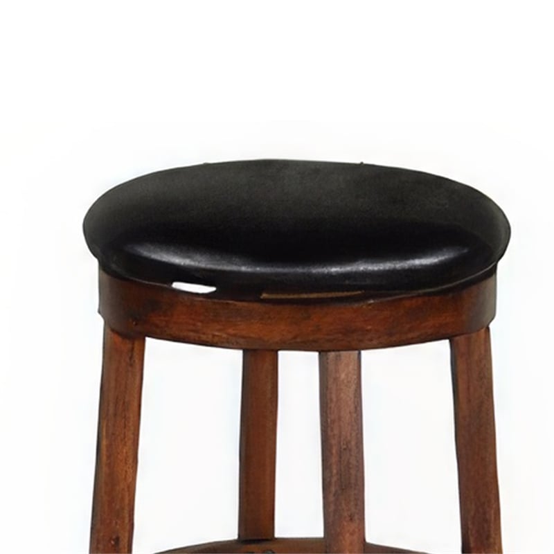 Reggie Swivel Barstool Set of 2- Black Faux Leather- Brown Mahogany