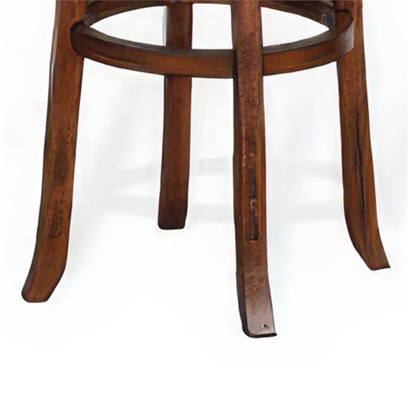 Reggie Swivel Barstool Set of 2- Black Faux Leather- Brown Mahogany