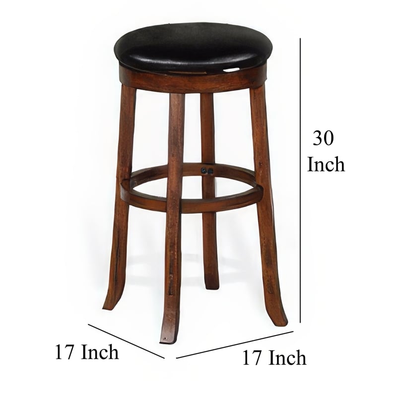 Reggie Swivel Barstool Set of 2- Black Faux Leather- Brown Mahogany
