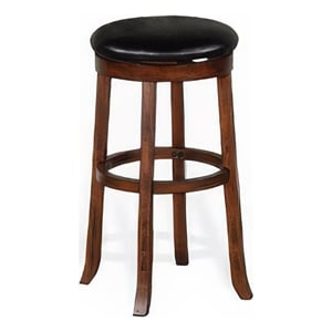 Reggie Swivel Barstool Set of 2- Black Faux Leather- Brown Mahogany