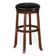 Reggie Swivel Barstool Set of 2- Black Faux Leather- Brown Mahogany