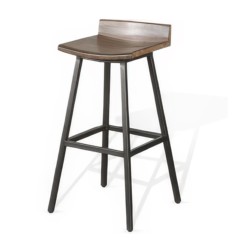 Yael Barstool Set of 2- Low Back- Black- Rustic Brown Mahogany 30 Inch