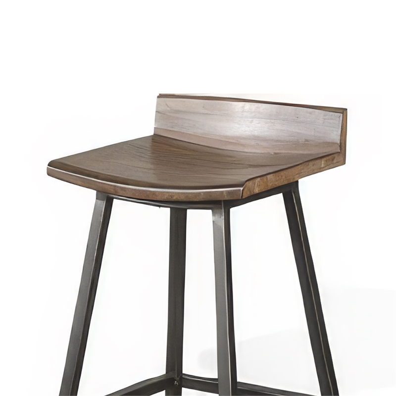 Yael Barstool Set of 2- Low Back- Black- Rustic Brown Mahogany 30 Inch