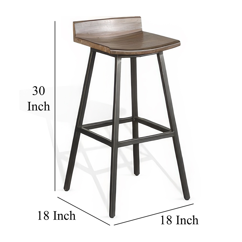 Yael Barstool Set of 2- Low Back- Black- Rustic Brown Mahogany 30 Inch
