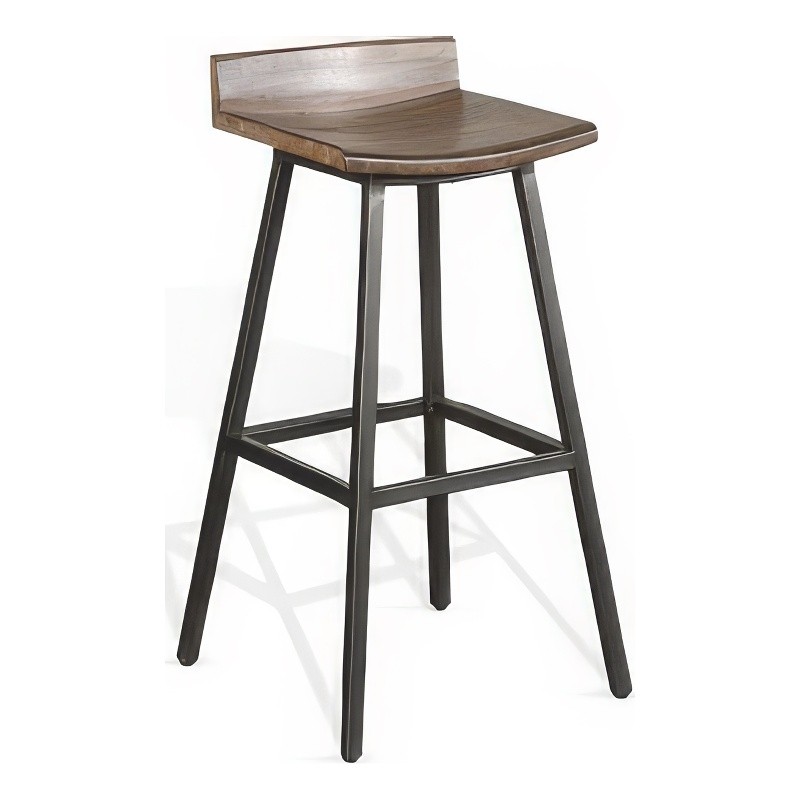 Yael Barstool Set of 2- Low Back- Black- Rustic Brown Mahogany 30 Inch