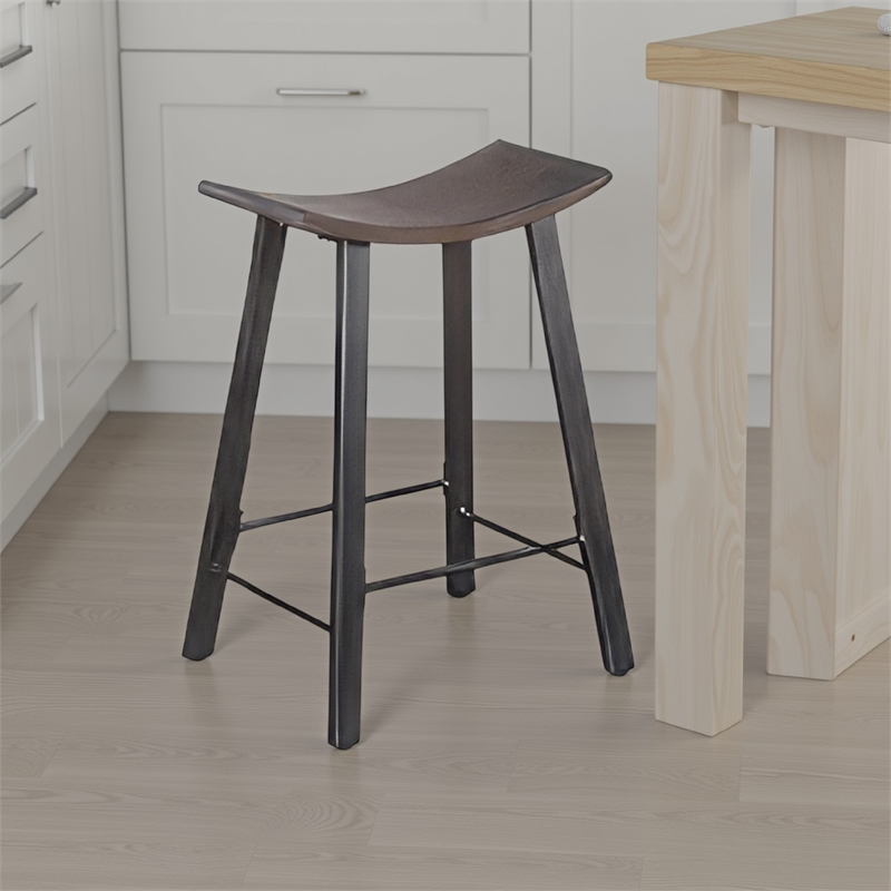 Flint Counter Stool Set of 2- Curved Dark Brown Mahogany- 24 Inch
