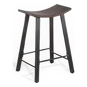 Flint Counter Stool Set of 2- Curved Dark Brown Mahogany- 24 Inch