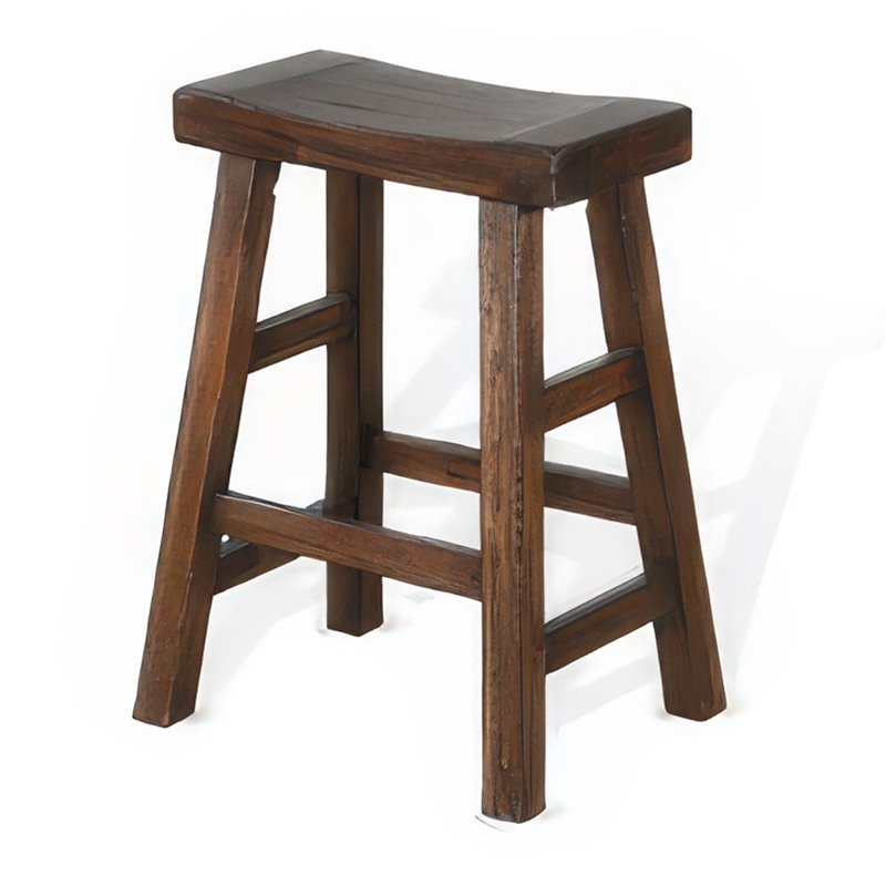 Odel Counter Stool Set of 2- Saddle Seat- Dark Brown Mahogany Wood