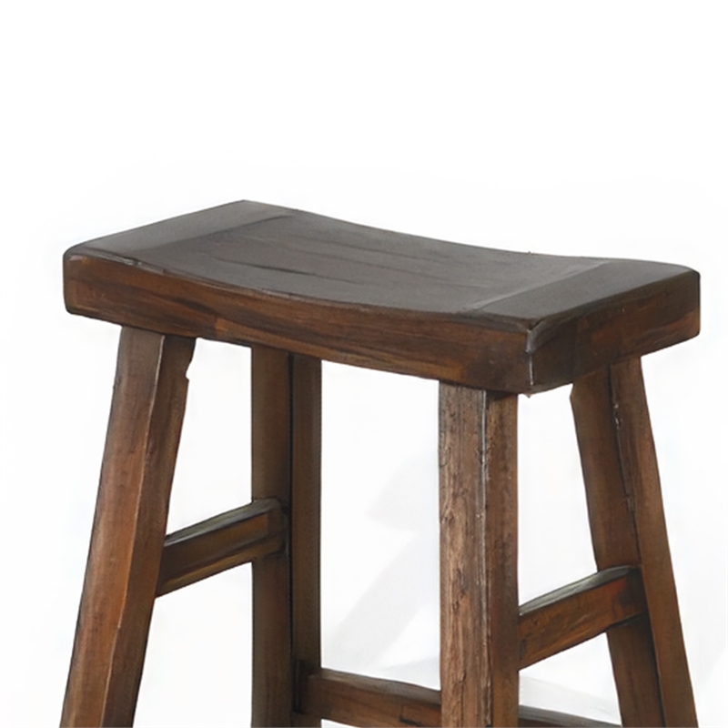 Odel Counter Stool Set of 2- Saddle Seat- Dark Brown Mahogany Wood