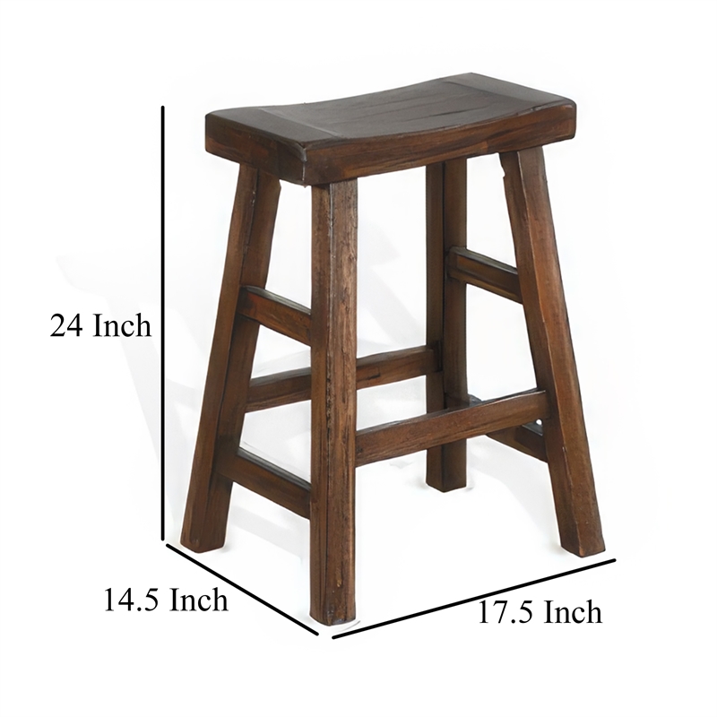 Odel Counter Stool Set of 2- Saddle Seat- Dark Brown Mahogany Wood