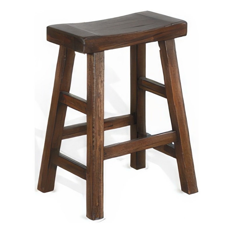 Odel Counter Stool Set of 2- Saddle Seat- Dark Brown Mahogany Wood