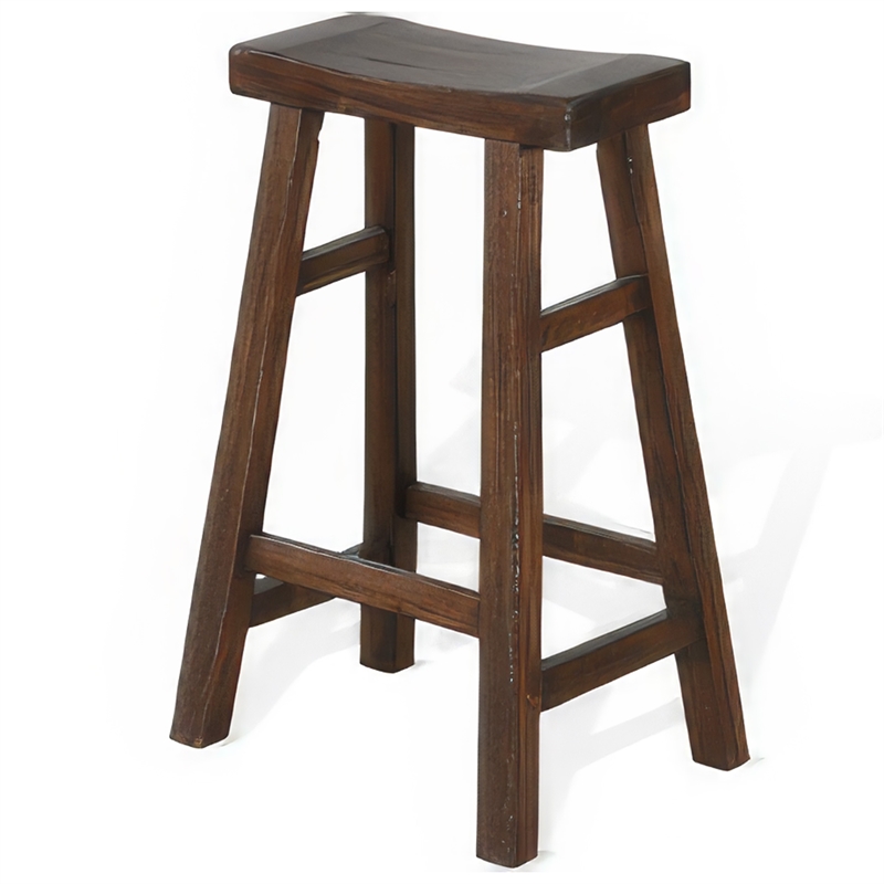 Odel Barstool Set of 2- Saddle Seat- Dark Brown Mahogany Wood- 30 Inch