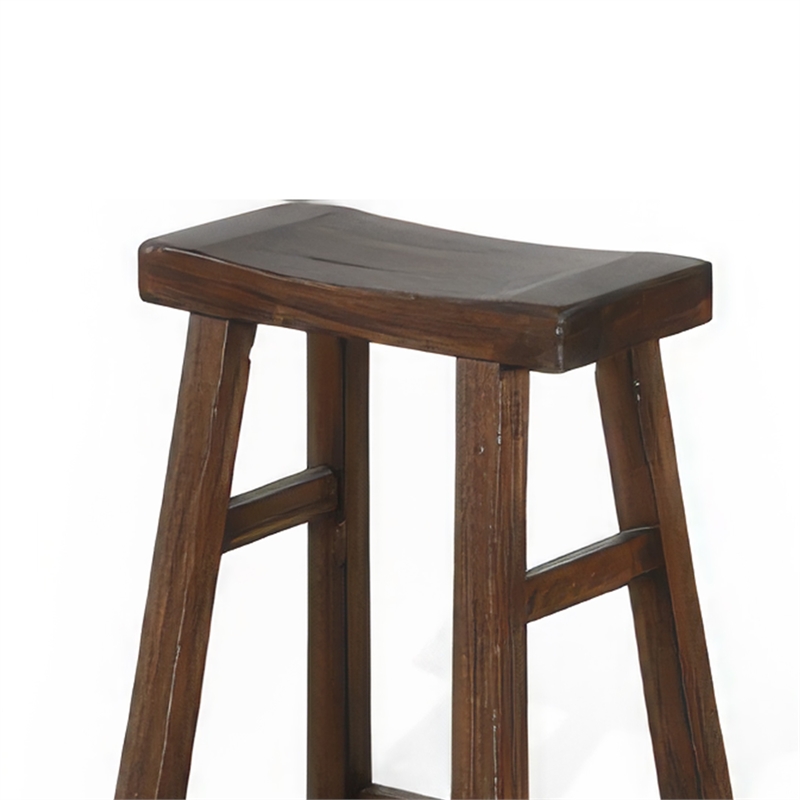 Odel Barstool Set of 2- Saddle Seat- Dark Brown Mahogany Wood- 30 Inch