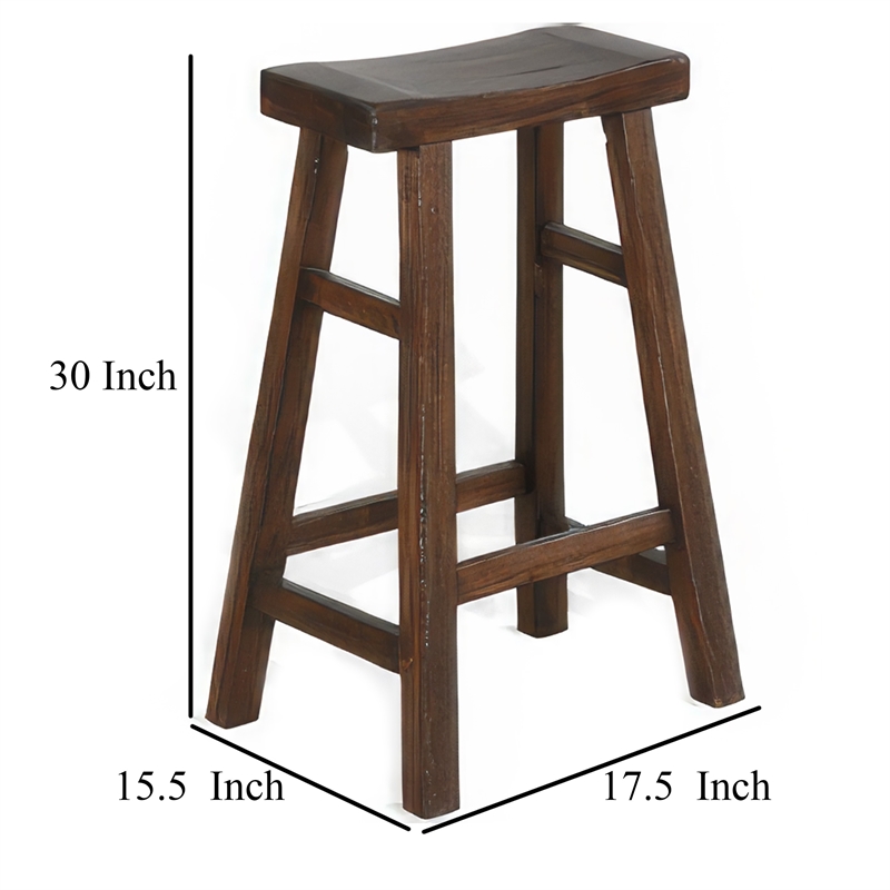 Odel Barstool Set of 2- Saddle Seat- Dark Brown Mahogany Wood- 30 Inch