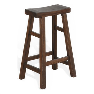 Odel Barstool Set of 2- Saddle Seat- Dark Brown Mahogany Wood- 30 Inch