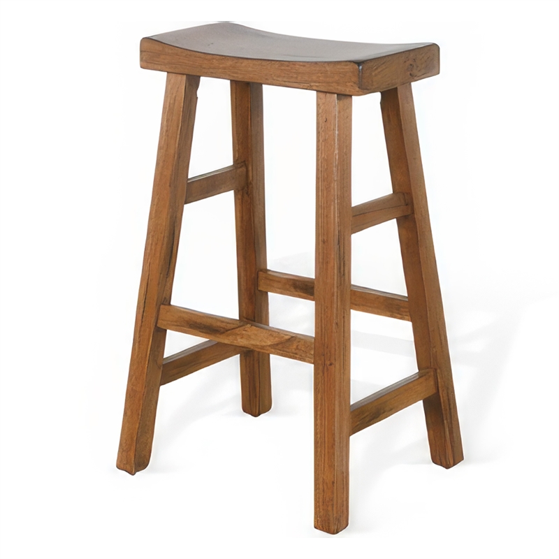 Marv Barstool Set of 2- Saddle Seat- Rustic Oak Mahogany Wood- 30 Inch