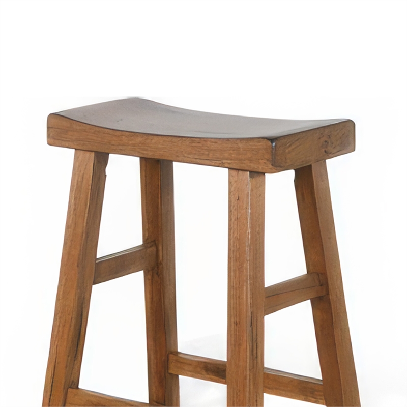 Marv Barstool Set of 2- Saddle Seat- Rustic Oak Mahogany Wood- 30 Inch