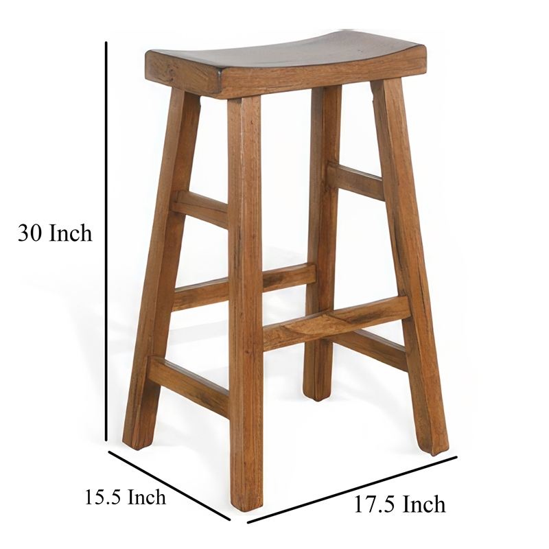 Marv Barstool Set of 2- Saddle Seat- Rustic Oak Mahogany Wood- 30 Inch