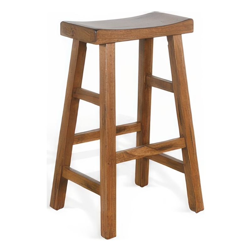 Marv Barstool Set of 2- Saddle Seat- Rustic Oak Mahogany Wood- 30 Inch