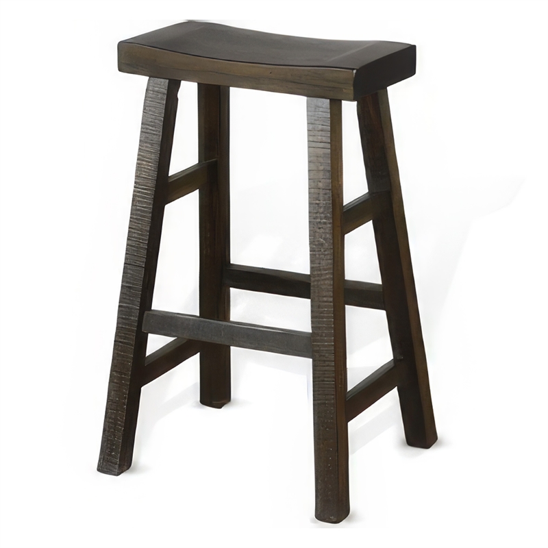 Flint Barstool Set of 2- Saddle Seat- Distressed Dark Brown Mahogany