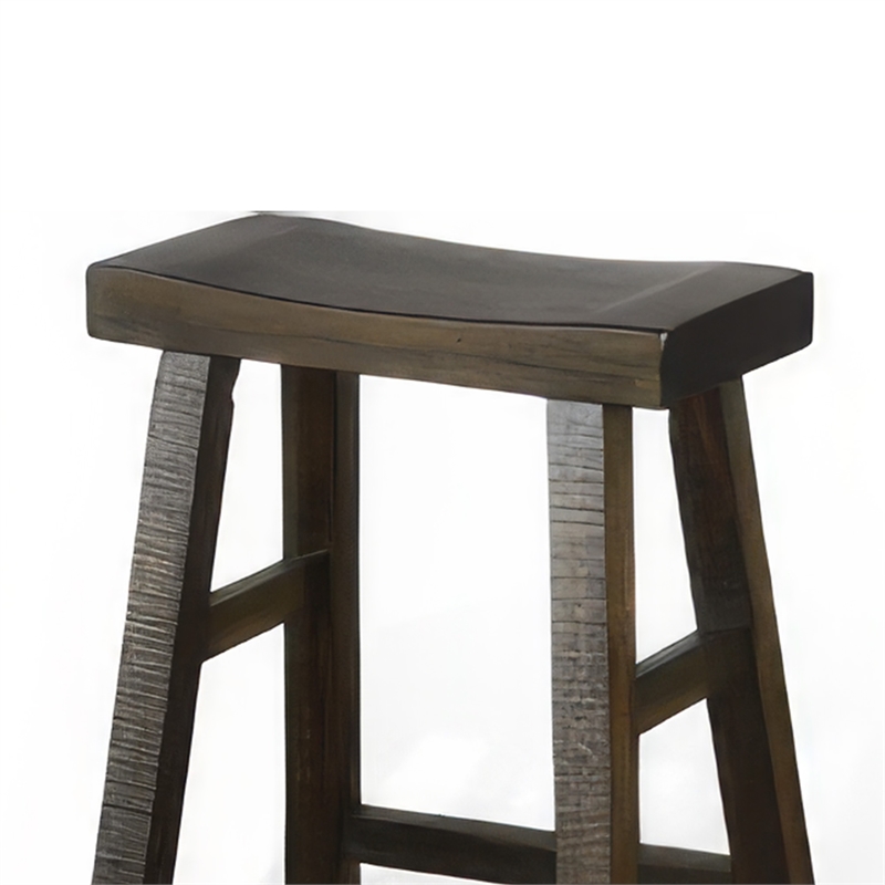 Flint Barstool Set of 2- Saddle Seat- Distressed Dark Brown Mahogany