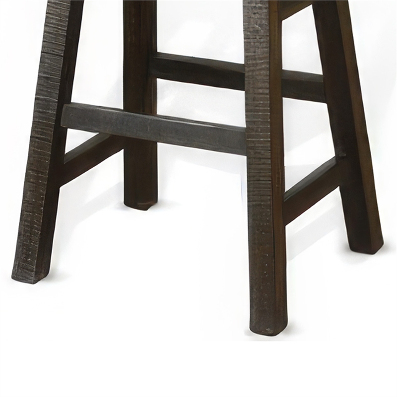 Flint Barstool Set of 2- Saddle Seat- Distressed Dark Brown Mahogany