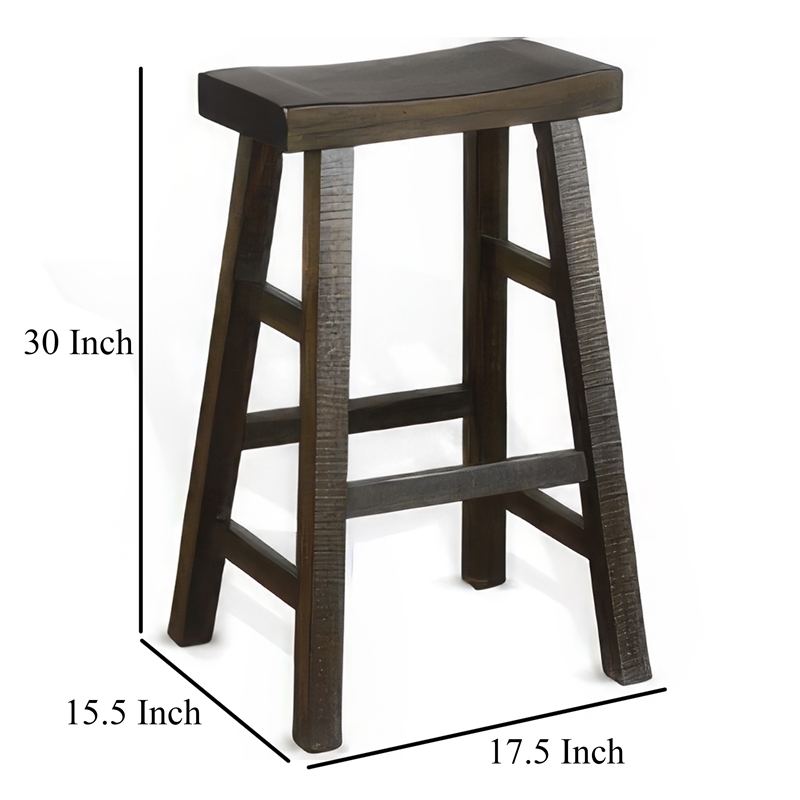 Flint Barstool Set of 2- Saddle Seat- Distressed Dark Brown Mahogany