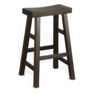 Flint Barstool Set of 2- Saddle Seat- Distressed Dark Brown Mahogany