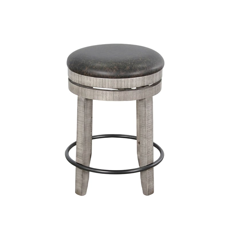 Zeka Swivel Counter Stool Set of 2- Rich Black Faux Leather- Gray