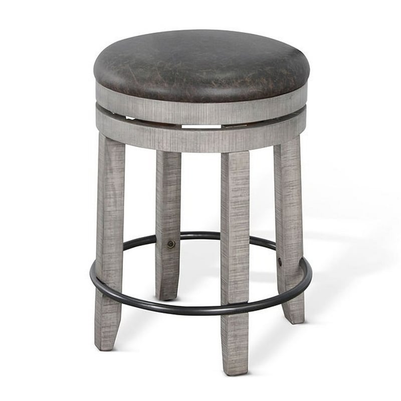 Zeka Swivel Counter Stool Set of 2- Rich Black Faux Leather- Gray