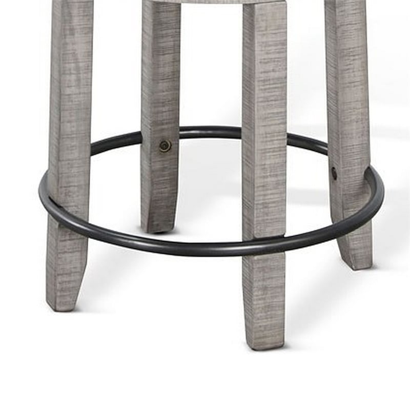 Zeka Swivel Counter Stool Set of 2- Rich Black Faux Leather- Gray