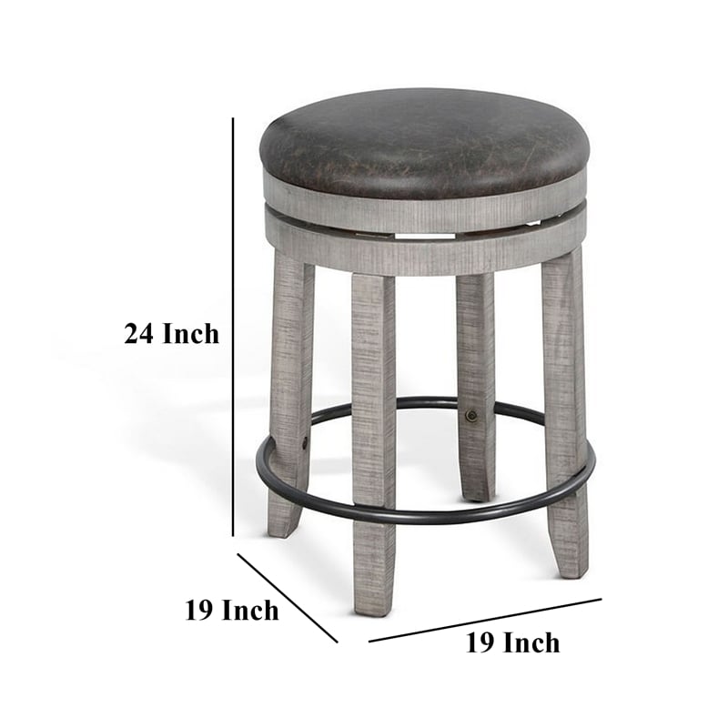 Zeka Swivel Counter Stool Set of 2- Rich Black Faux Leather- Gray