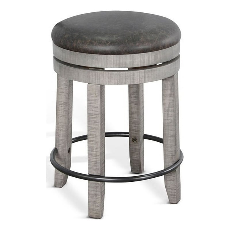 Zeka Swivel Counter Stool Set of 2- Rich Black Faux Leather- Gray