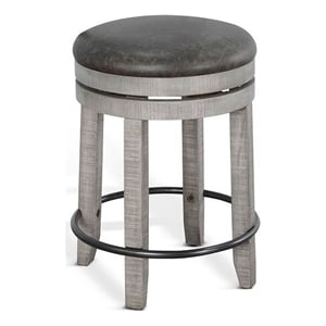 Zeka Swivel Counter Stool Set of 2- Rich Black Faux Leather- Gray