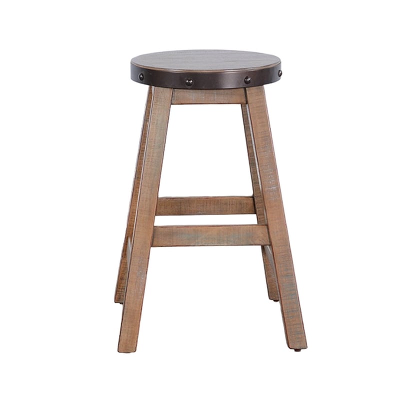 Ayka Round Counter Stool- Metal Band- Splayed Legs- Brown Mahogany