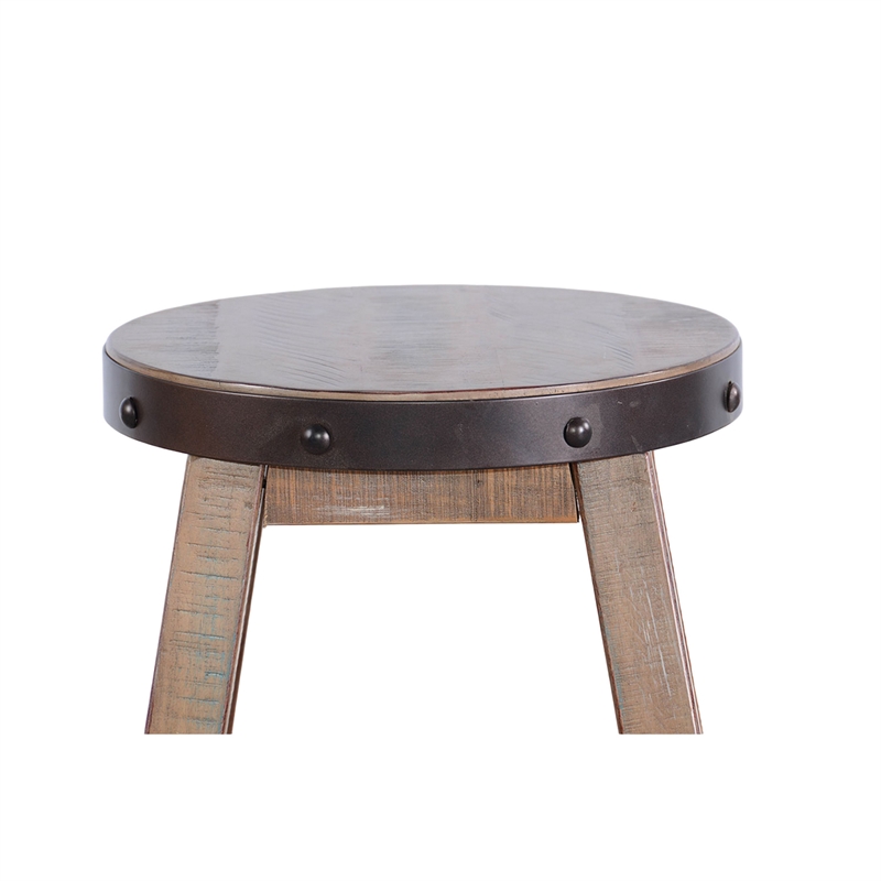 Ayka Round Counter Stool- Metal Band- Splayed Legs- Brown Mahogany