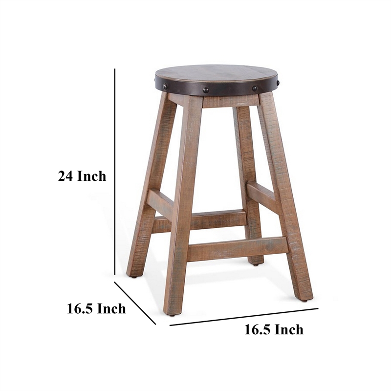 Ayka Round Counter Stool- Metal Band- Splayed Legs- Brown Mahogany
