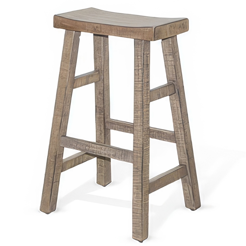 Rena Barstool Set of 2- Saddle Style Seat- Light Brown Mahogany Wood